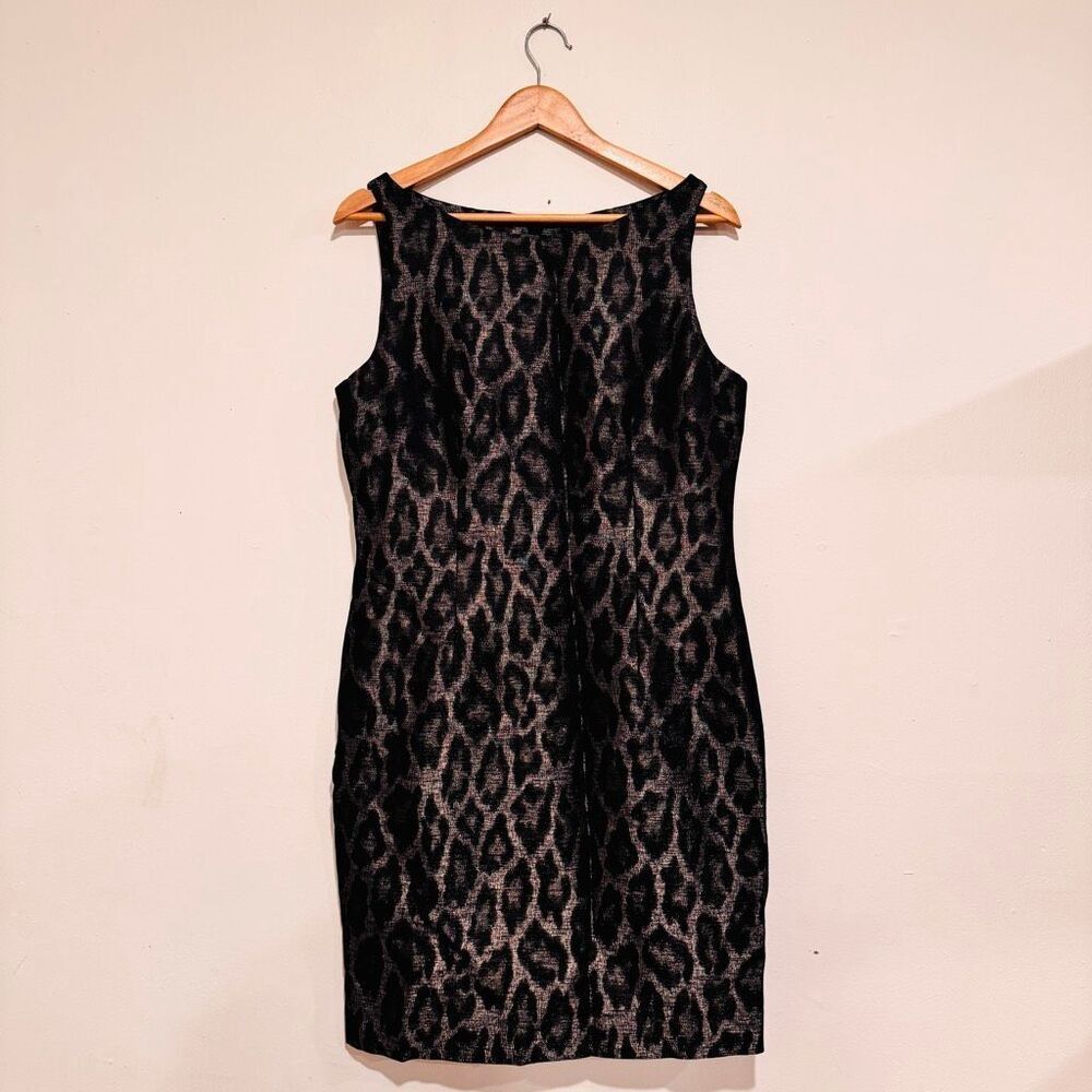 Ann Taylor Metallic Cheetah Print Midi Dress Size 10